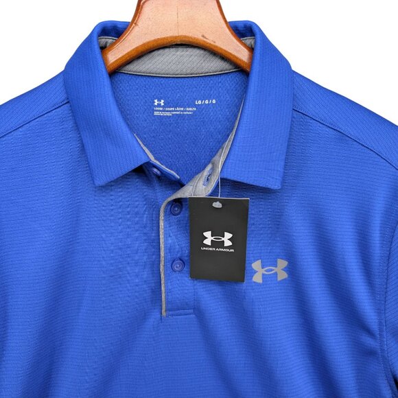 Under Armour Tech Polo Mens Royal Blue Short Sleeve Loose Fit Golf Shirt Size L - Picture 3 of 10